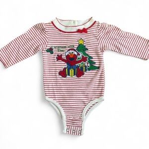 Striped Red and White Elmo Christmas Baby Onesie